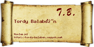 Tordy Balabán névjegykártya